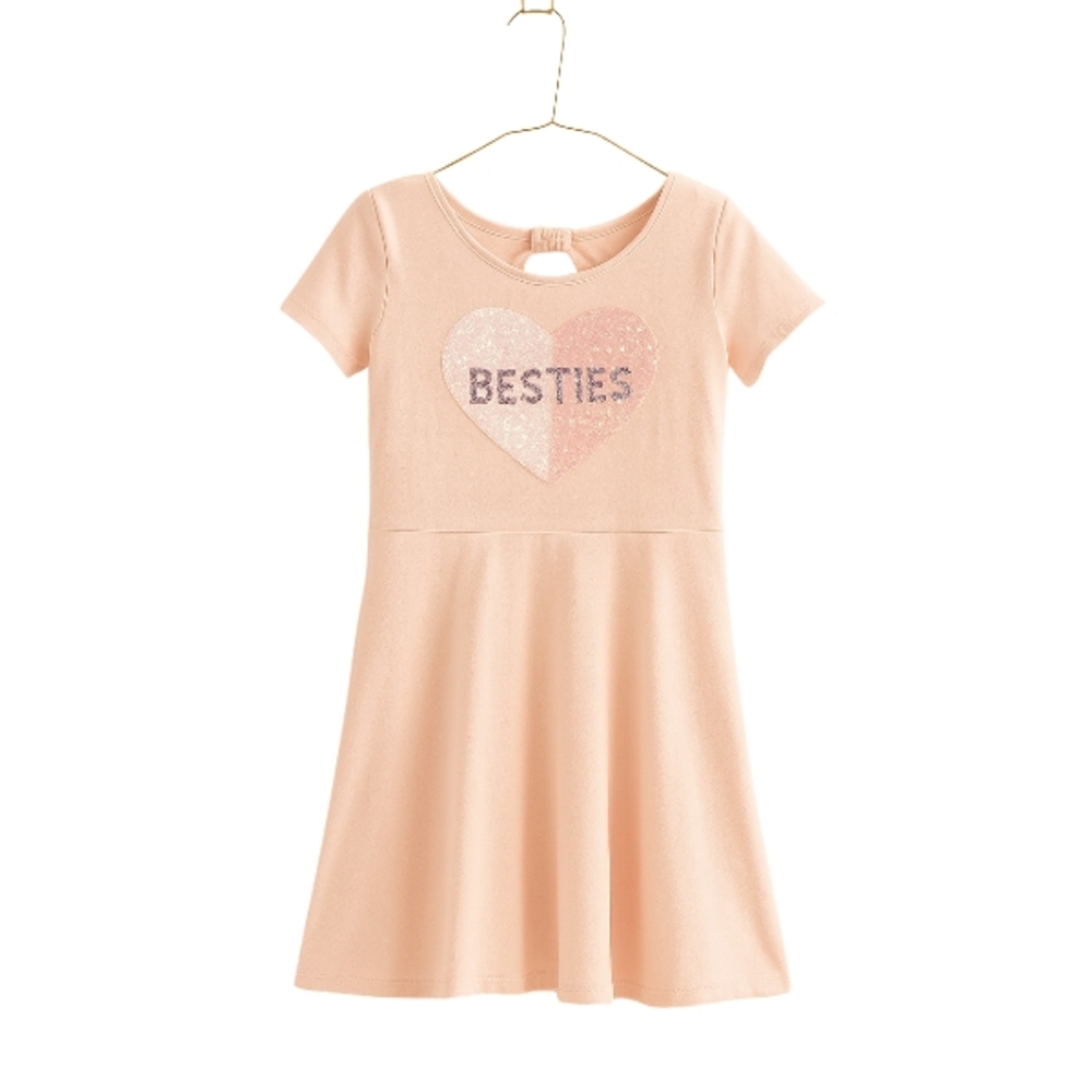 BKind Girls Pink “BESTIES” Dress Size 10/11 Ballerina Sequins
